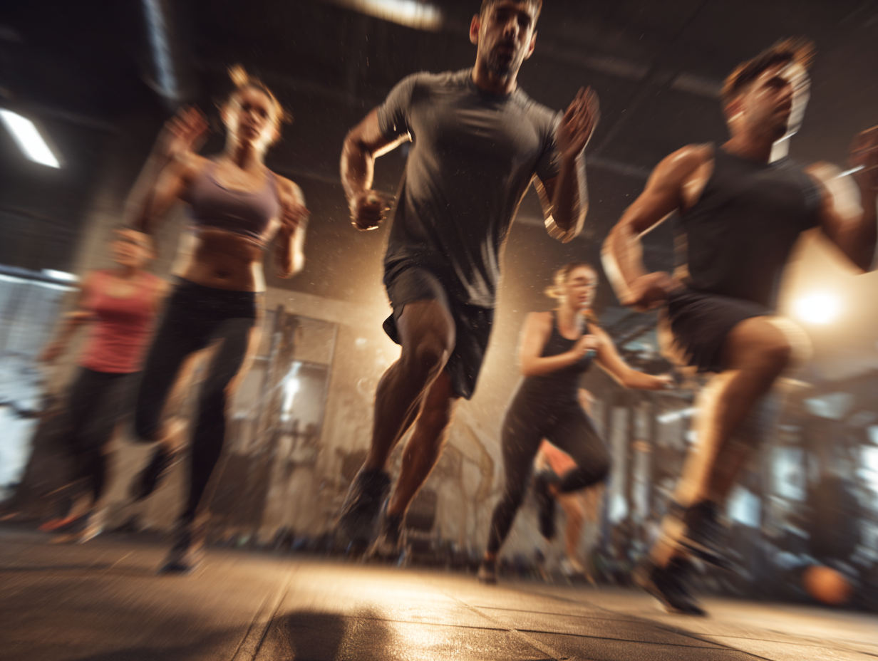 Група людей різного віку займається фітнесом у сучасному залі